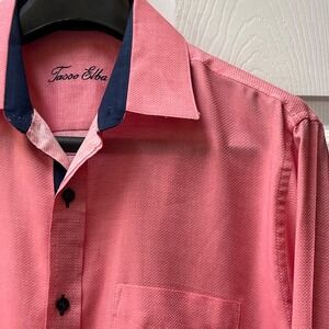 Tasso Elba Shirt Men's M 15-16.5 Pink Diamond Long Sleeve Button Up Flip Cuff